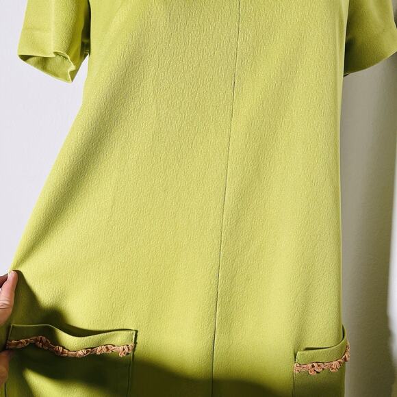 Vtg 60's MOD Go-Go Lime Green Poly Double Knit Dagger Collar Mini Dress Medium - Picture 13 of 16